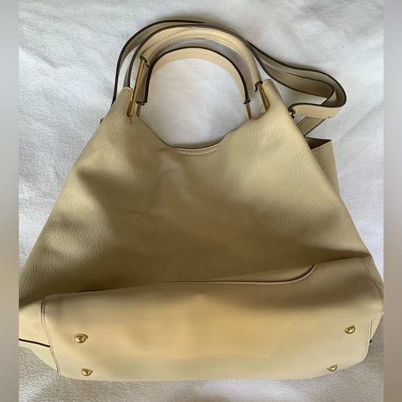 SANDRA ROBERTS SQUARED Large Leather Ivory Shoulder Bag Double Handles Womens - Picture 4 of 14